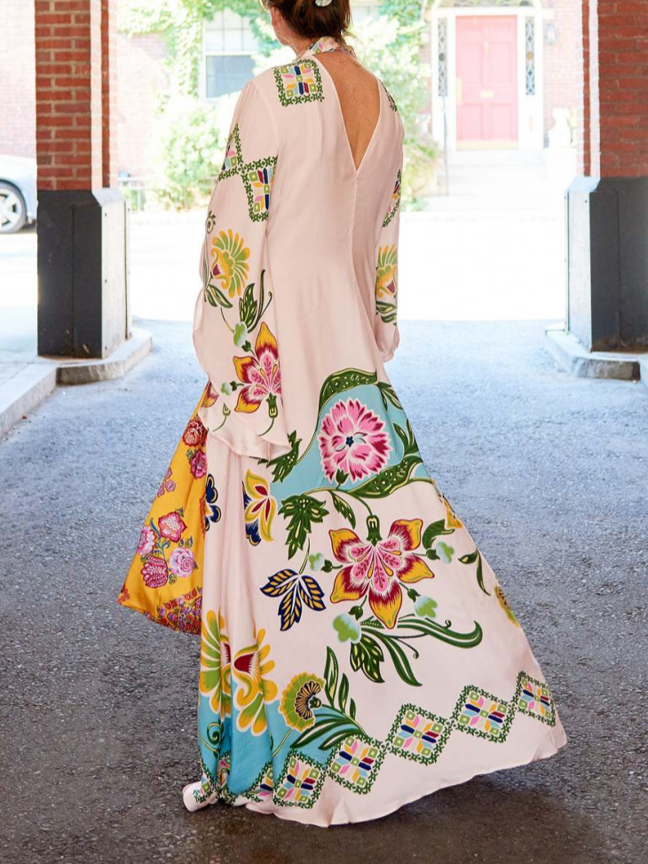 Exquisites, fließendes Maxikleid mit sonnigem Blumenprint