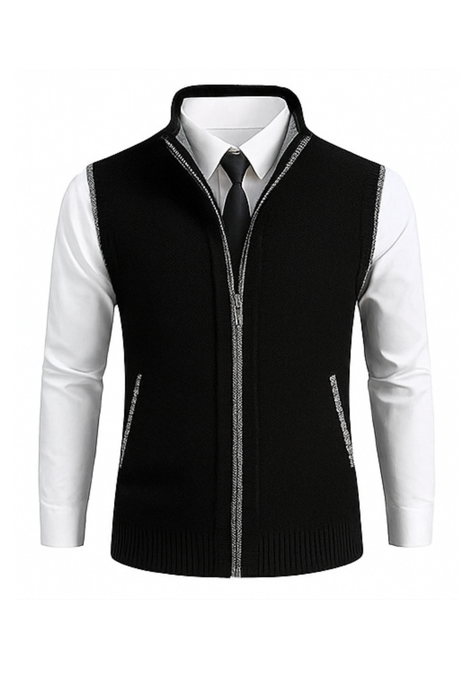 Gerald Zip Cardigan Vest Black
