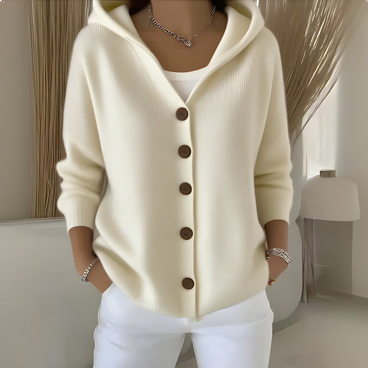 Elise Elegante Strickjacke mit Kapuze - Beige