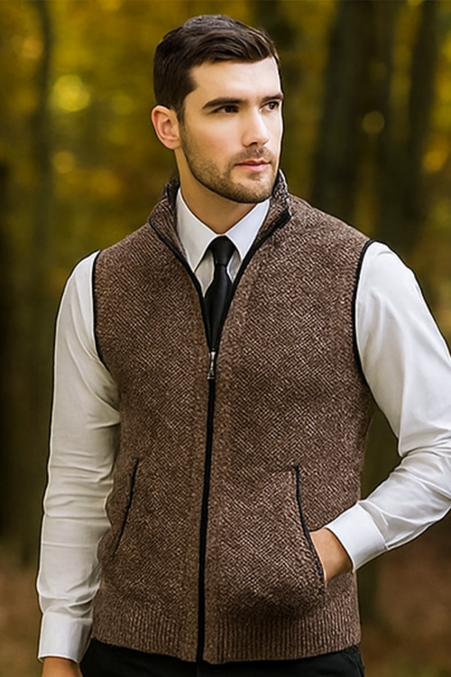 Gerald Strickweste mit Reißverschluss - Braun