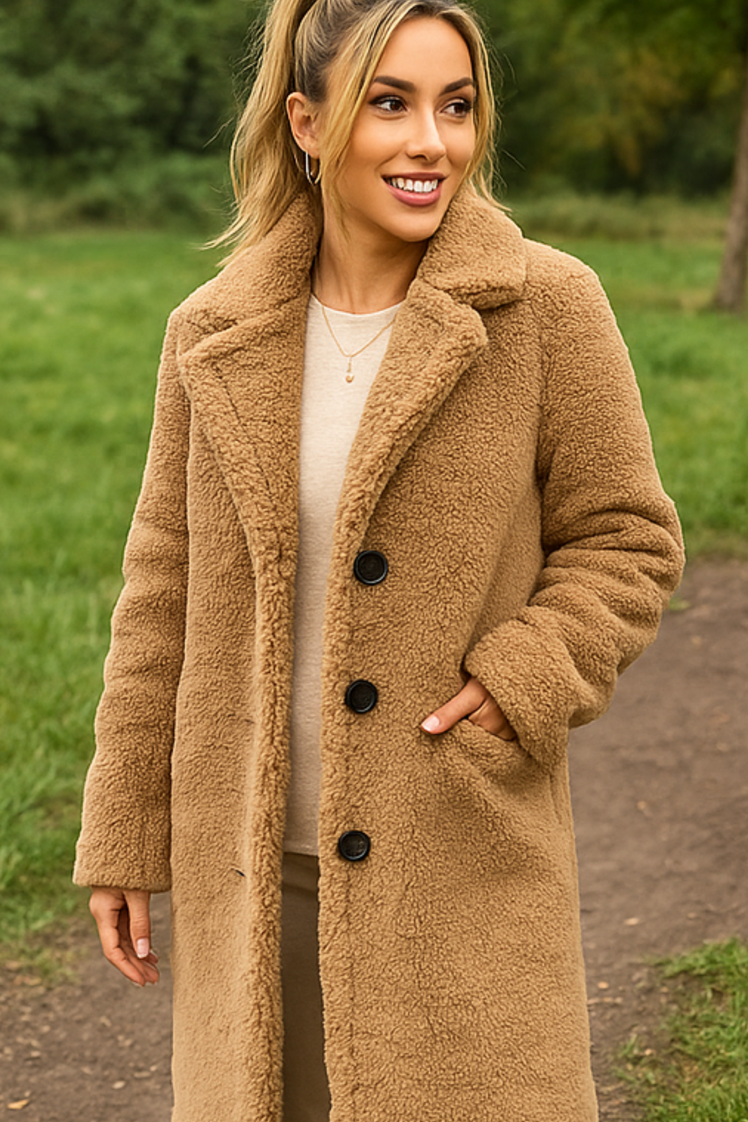 Jess Teddy Mantel - Khaki