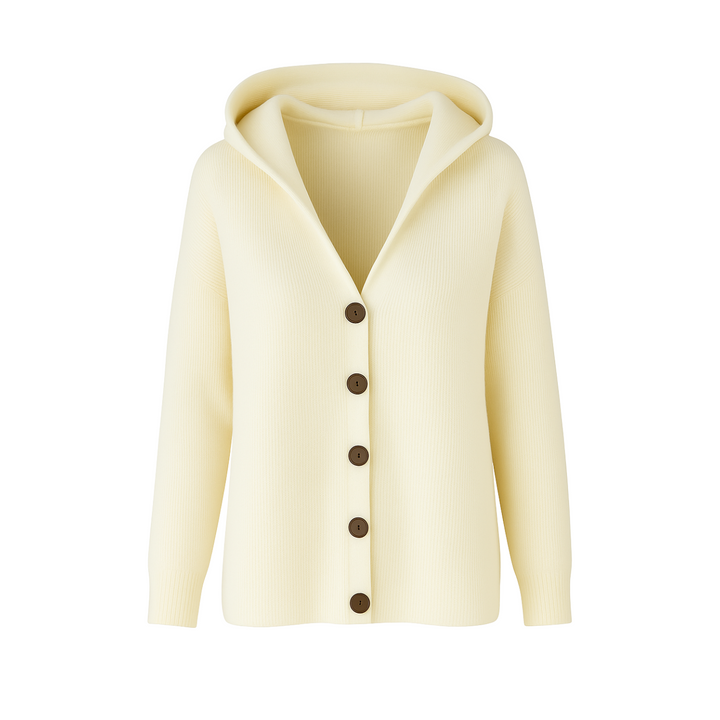 Elise Elegante Strickjacke mit Kapuze - Beige