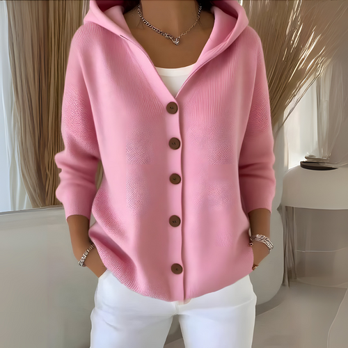 Elise Elegante Strickjacke mit Kapuze - Rosa