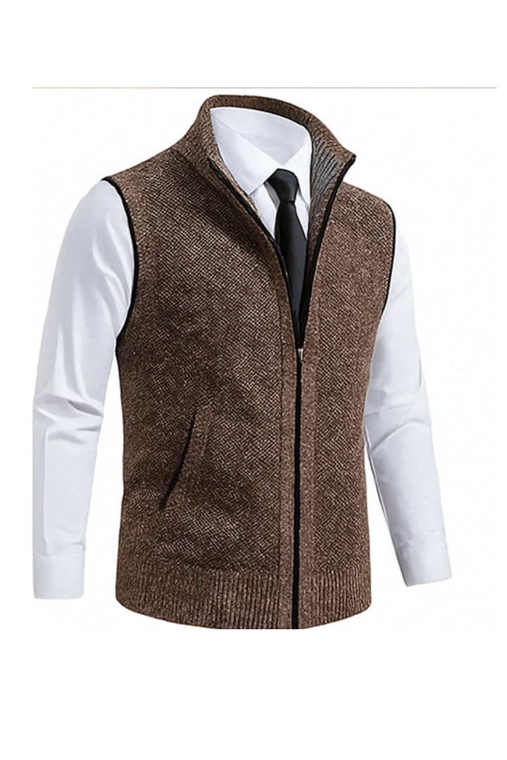 Gerald Strickweste mit Reißverschluss - Braun