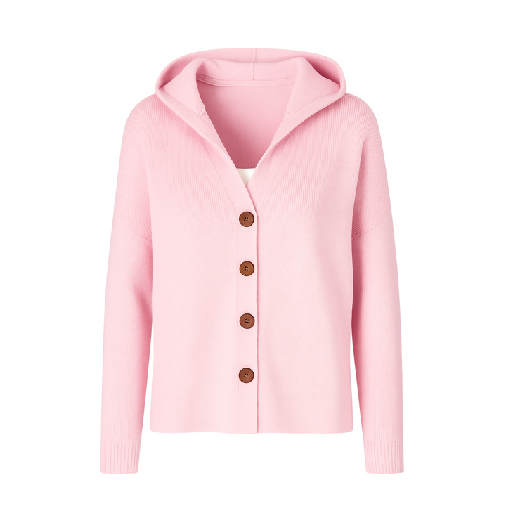 Elise Elegante Strickjacke mit Kapuze - Rosa