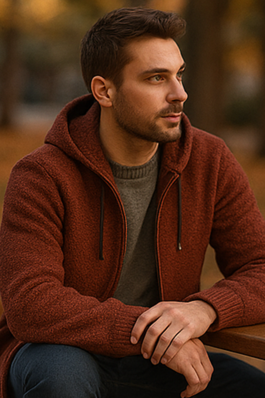 Henry Knit Zip Hoodie Brown