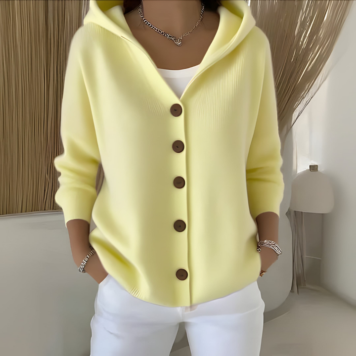 Elise Elegante Strickjacke mit Kapuze - Gelb