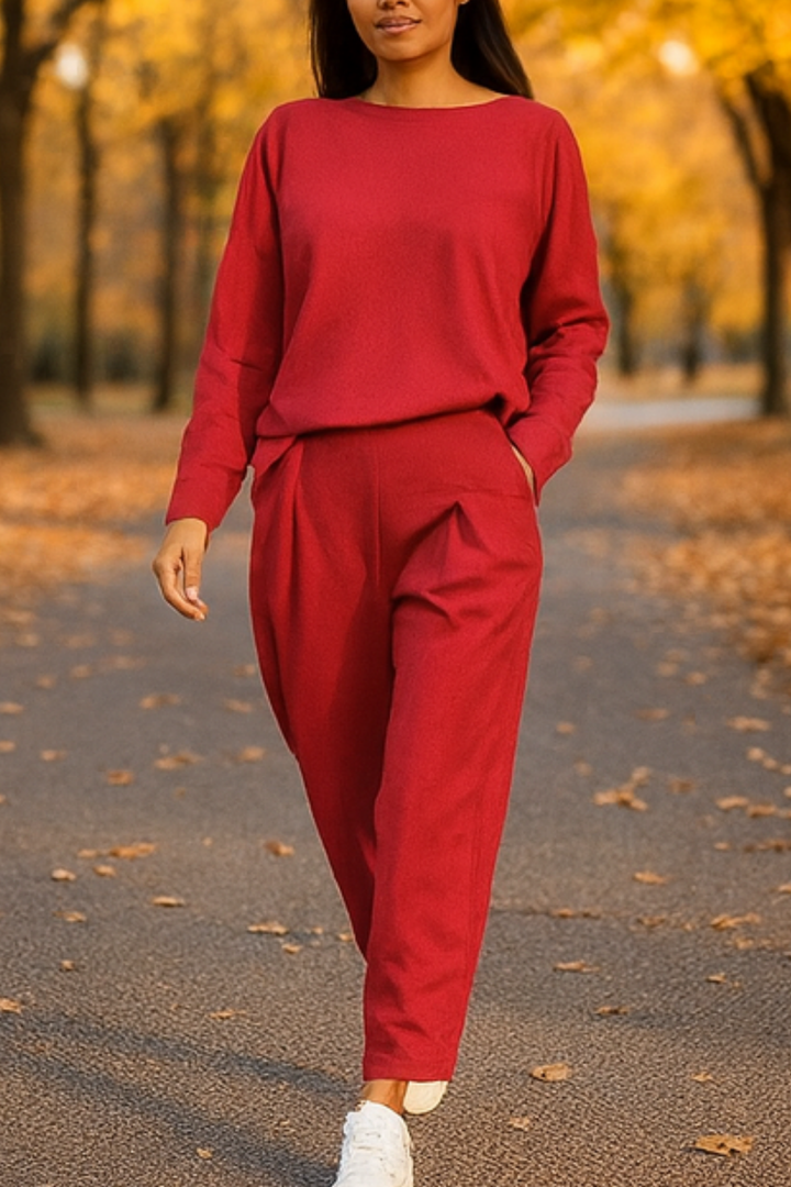 Alie Zweiteiler mit Rundhals & Langarm - Rot