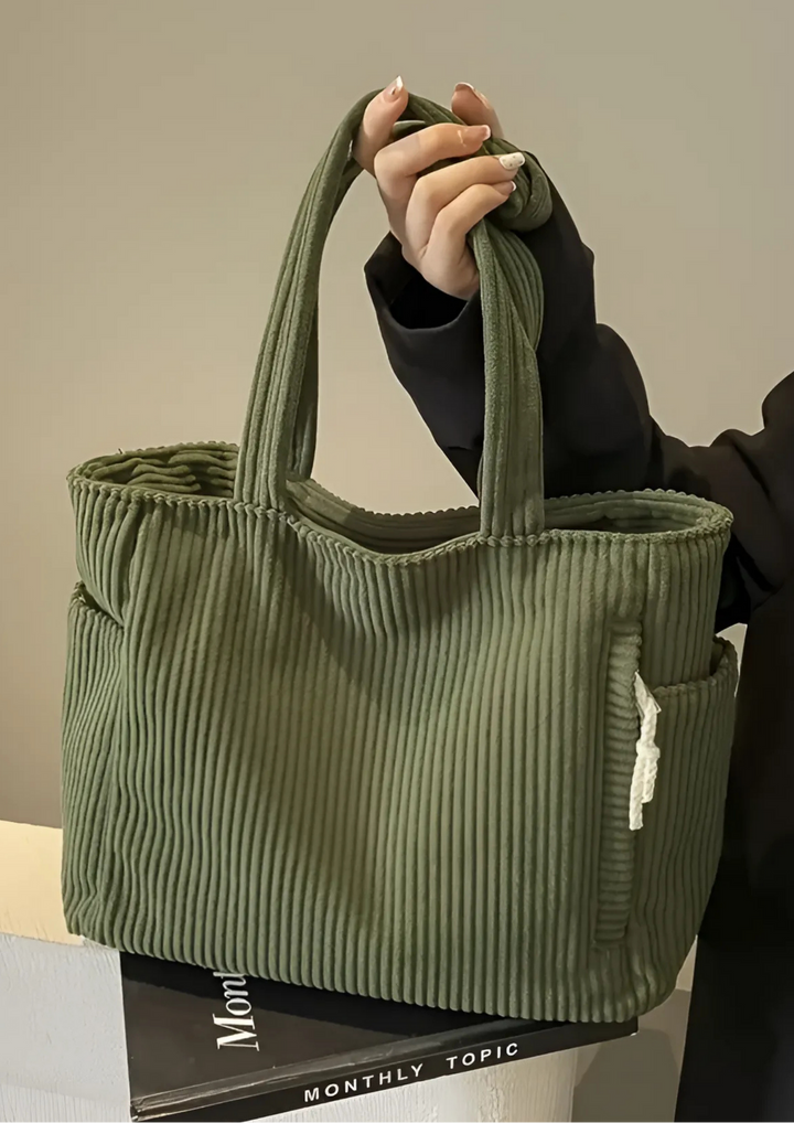 Elaria Gerippte Tragetasche mit Kordel-Detail - Grün