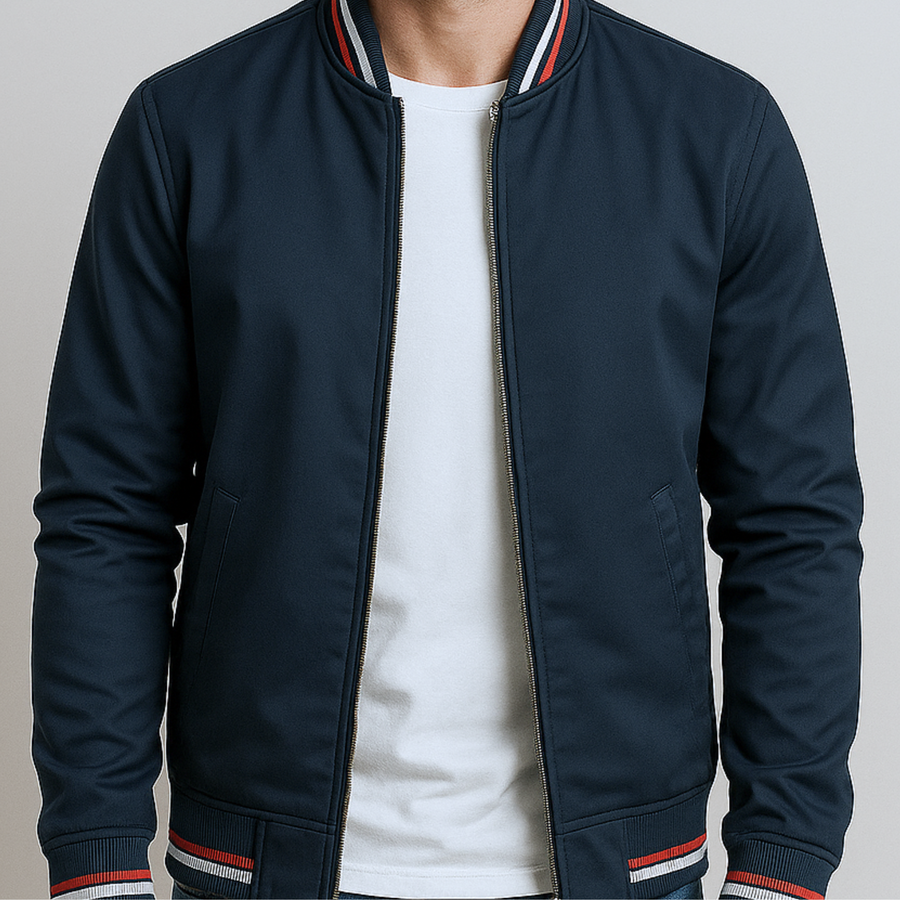 Maelisio Lightweight Striped Varsity Bomber Jacket - Blue