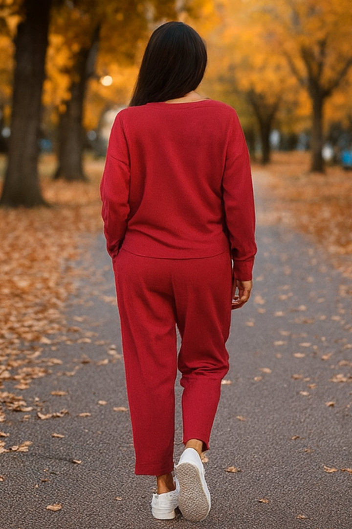 Alie Zweiteiler mit Rundhals & Langarm - Rot