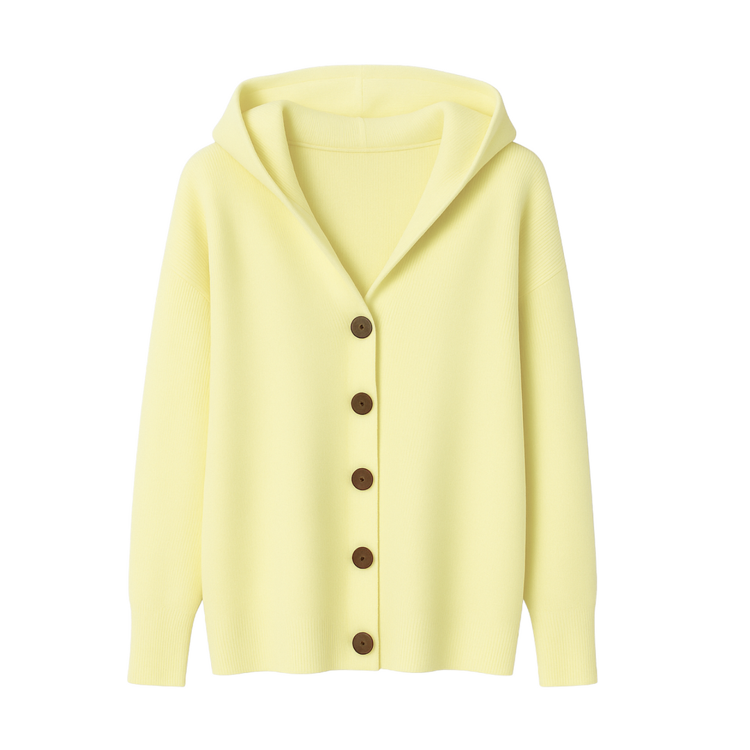Elise Elegante Strickjacke mit Kapuze - Gelb