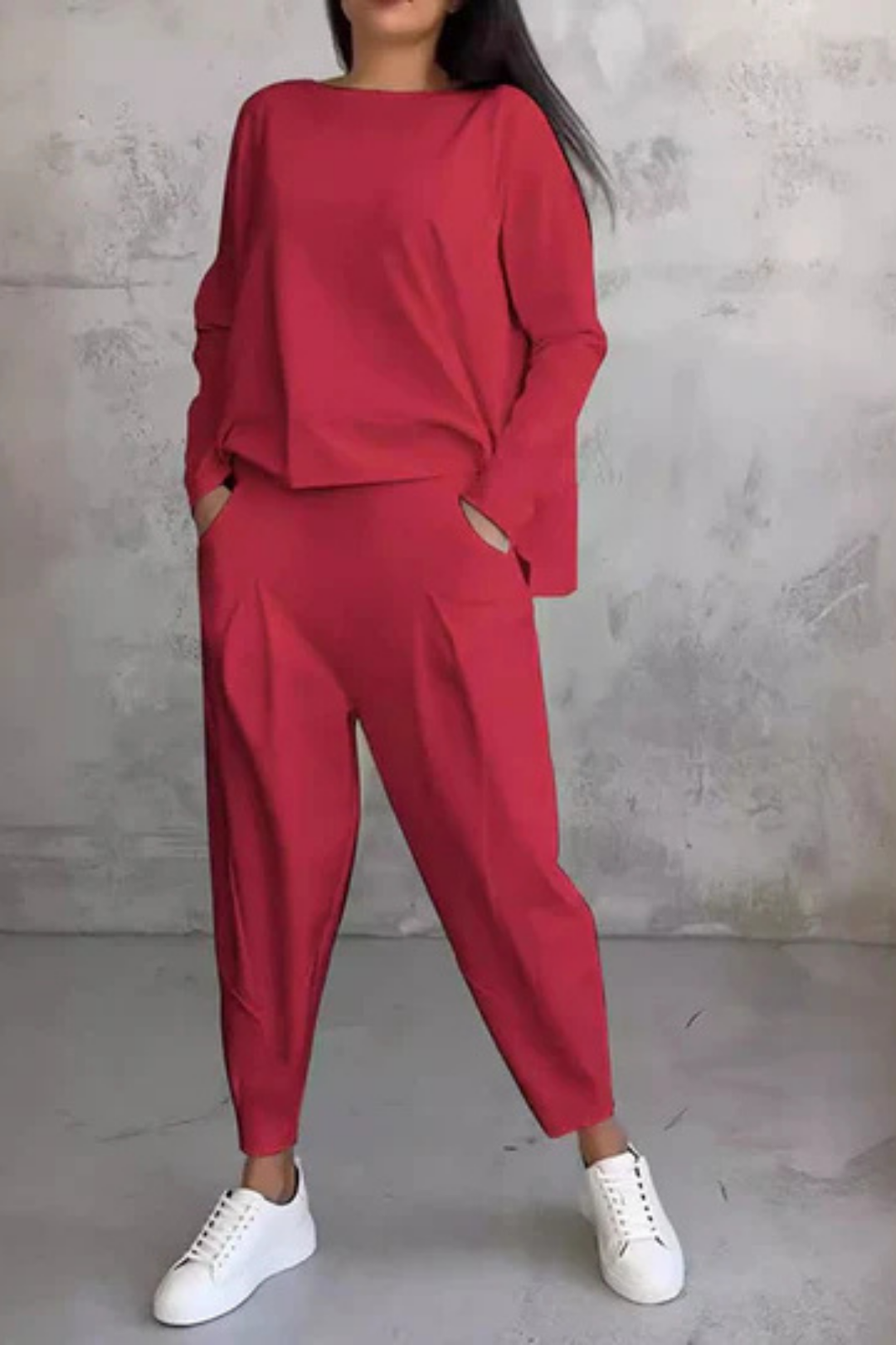 Alie Zweiteiler mit Rundhals & Langarm - Rot