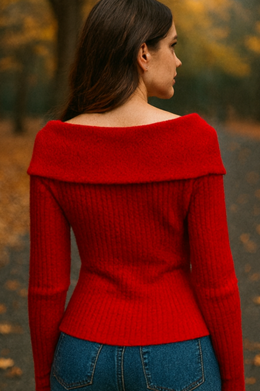 Elizah Off-Shoulder Knit Pullover with Gold Button Detail