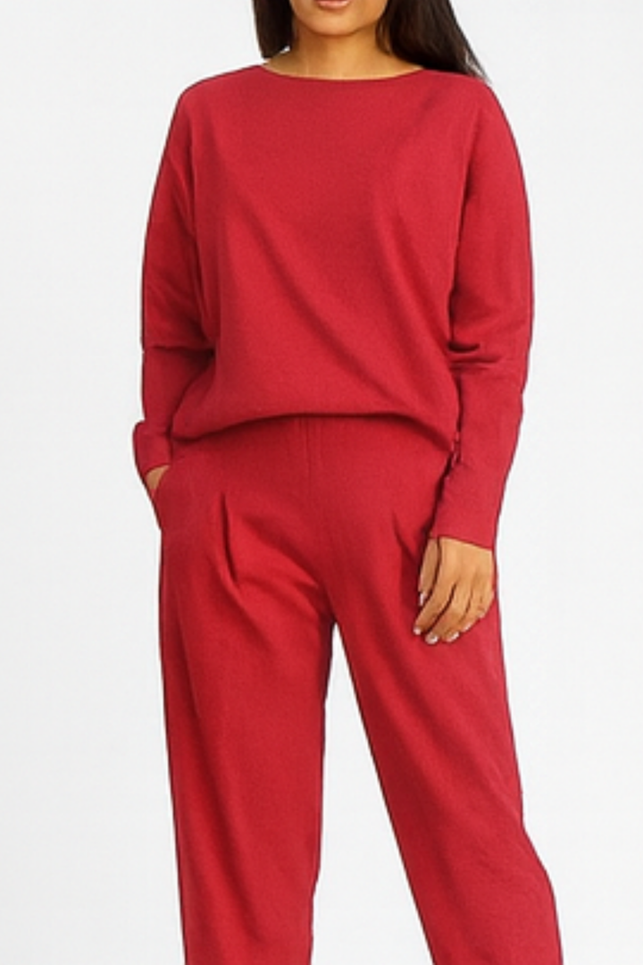 Alie Zweiteiler mit Rundhals & Langarm - Rot