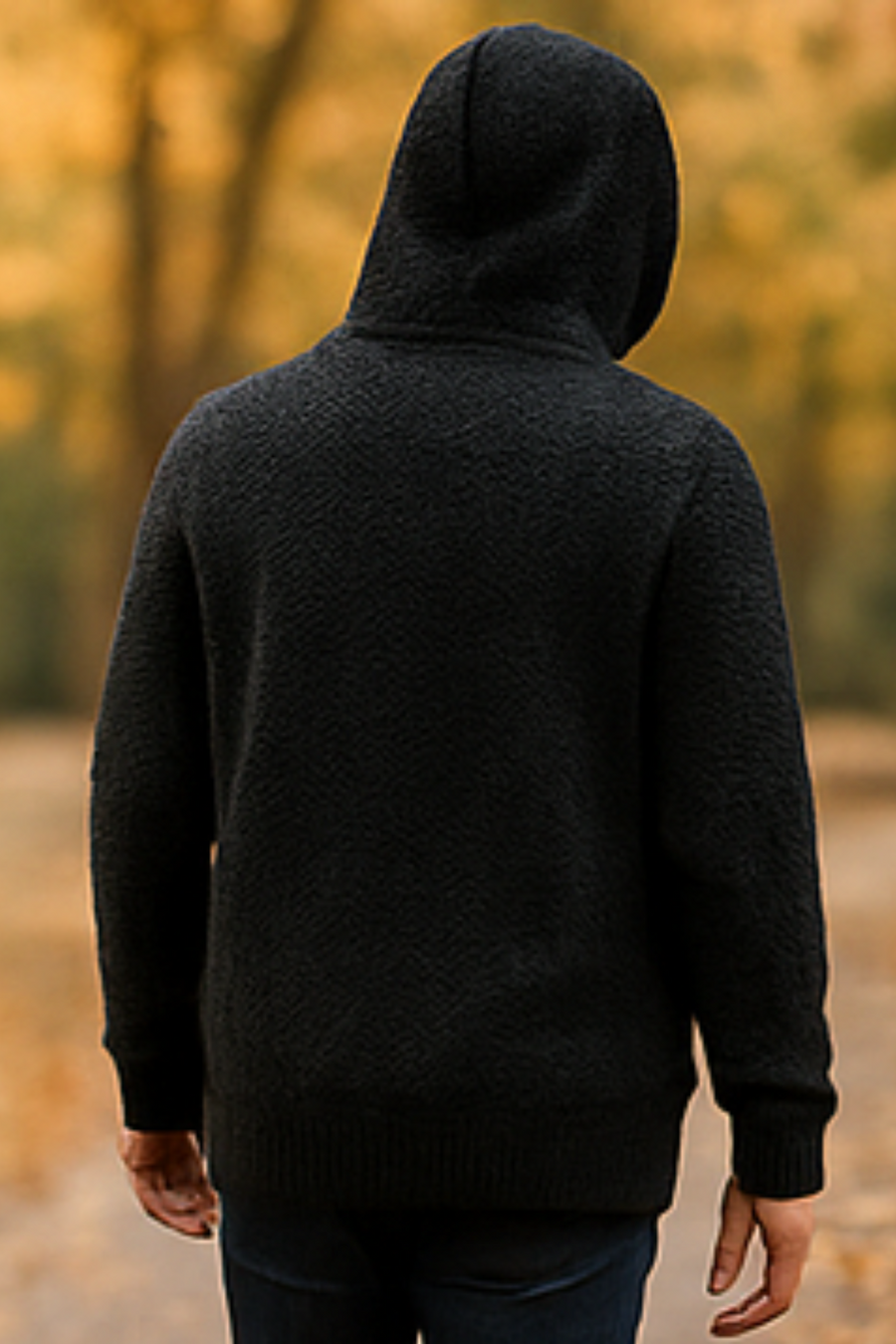 Henry Knit Zip Hoodie Black