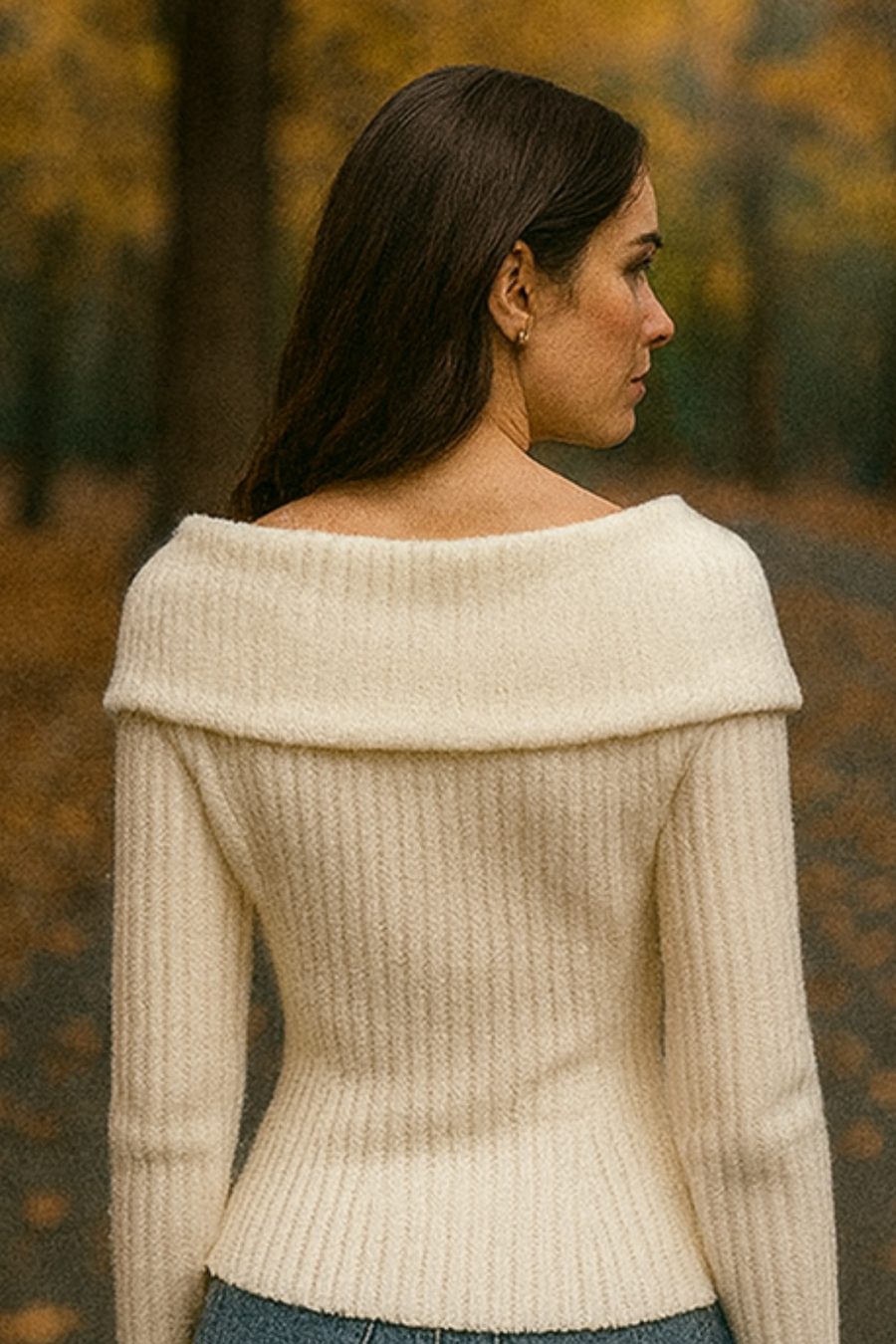 Elizah Off-Shoulder Knit Pullover with Gold Button Detail