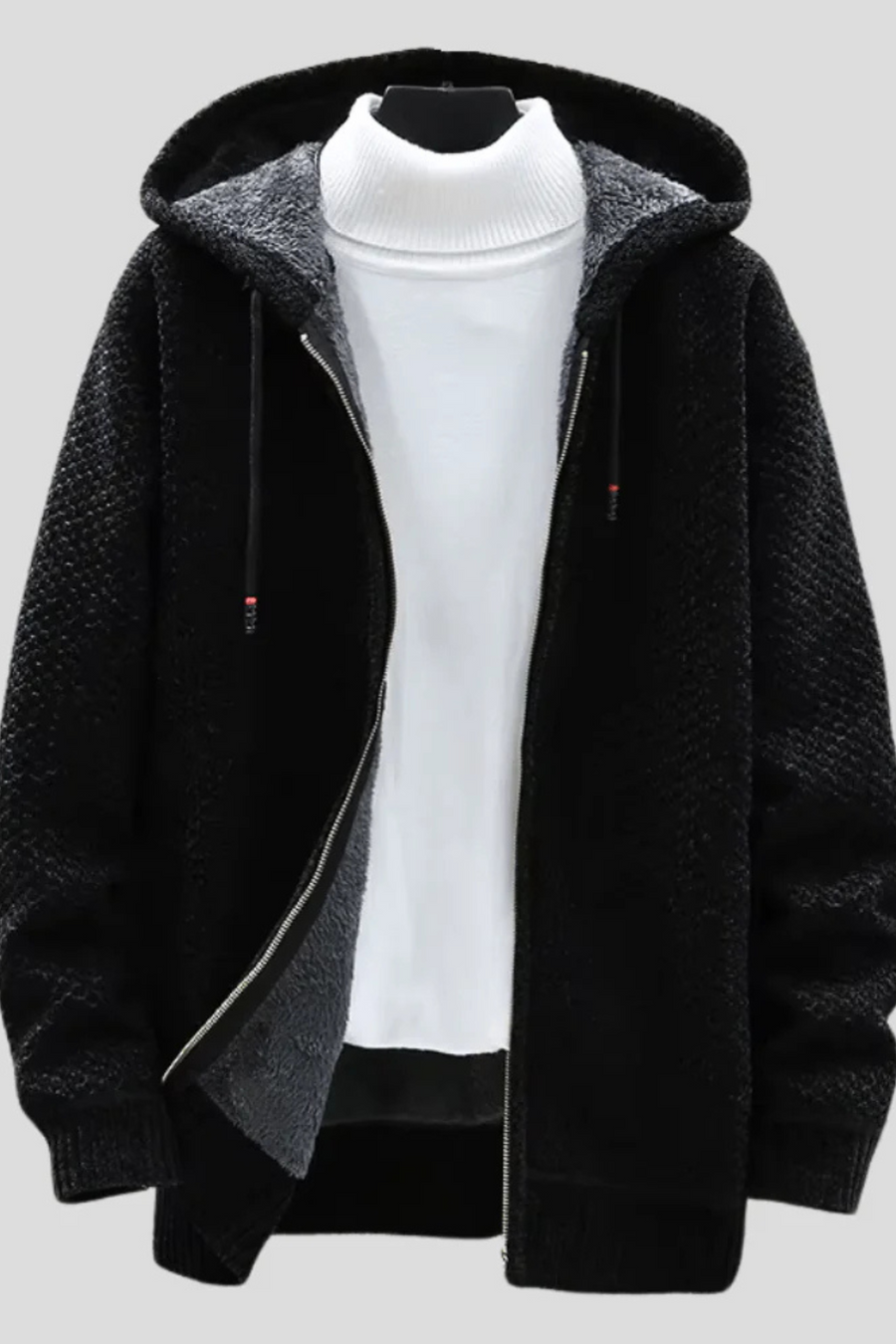 Henry Knit Zip Hoodie Black