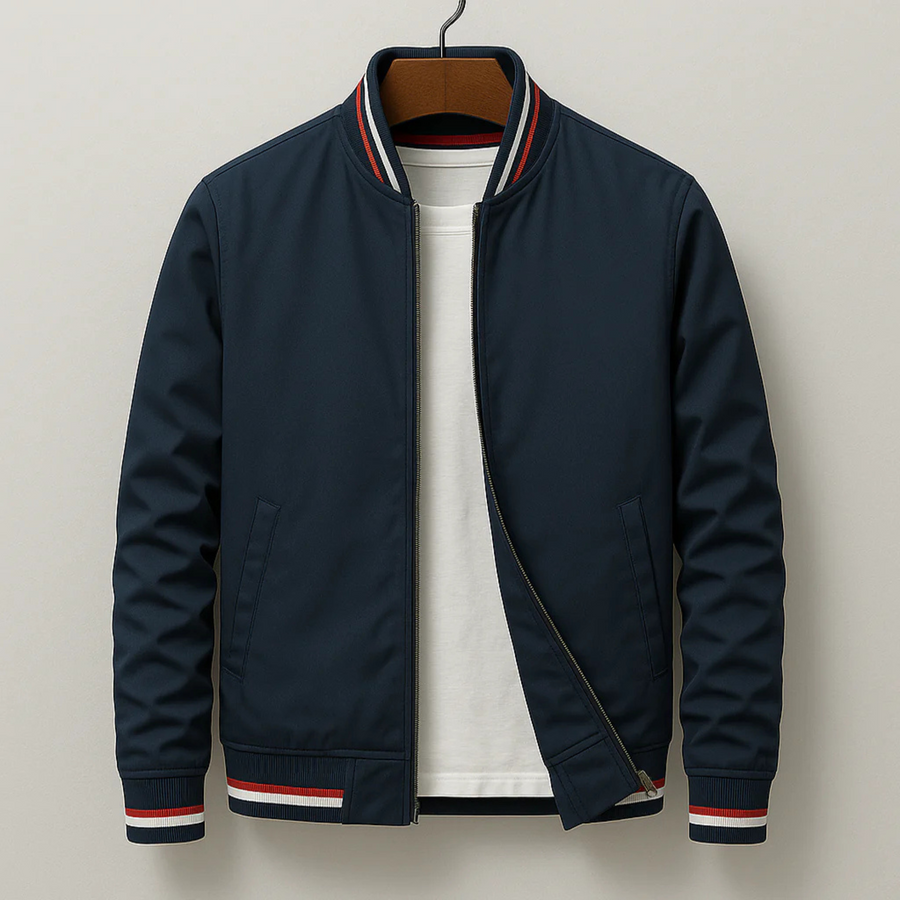 Maelisio Lightweight Striped Varsity Bomber Jacket - Blue