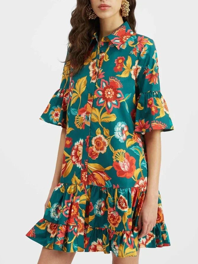 Grace einzigartiges Mini-Kleid mit Blumenmuster