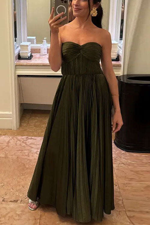 Elarine | Strapless Pleated Maxi Dress