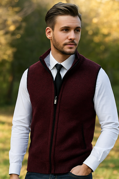Gerald Strickweste mit Reißverschluss - Rot