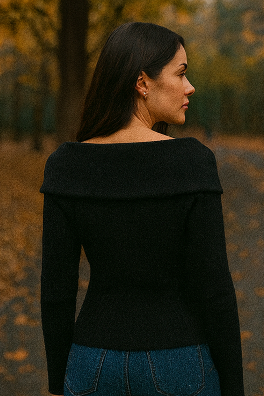 Elizah Off-Shoulder Knit Pullover with Gold Button Detail