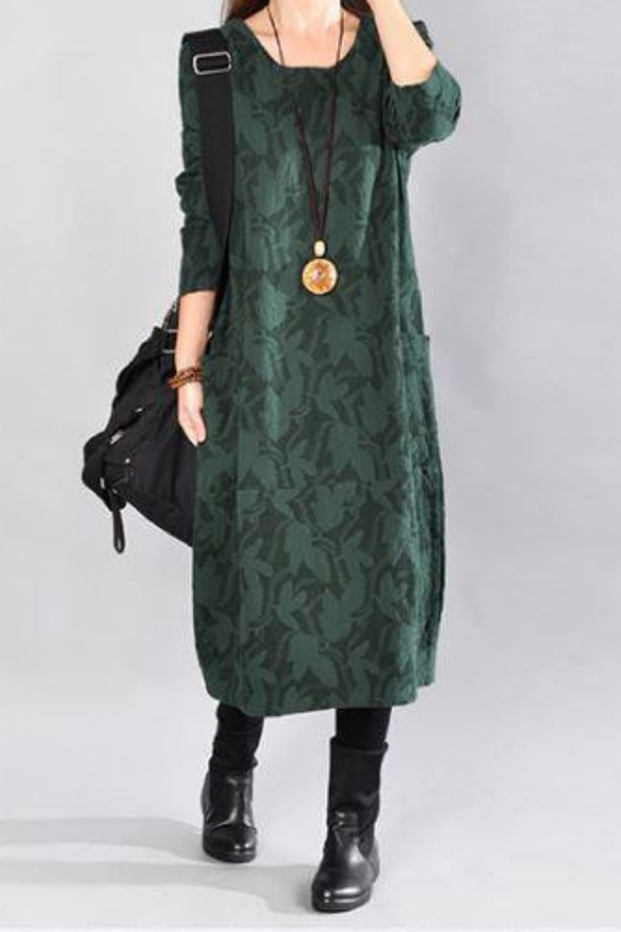 Kayla Leaf-Print Maxi Dress in Green