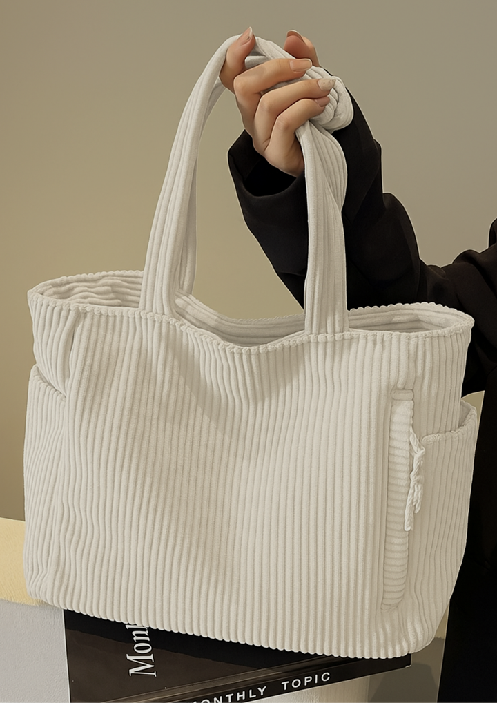 Elaria Gerippte Tragetasche mit Kordel-Detail - Weiß