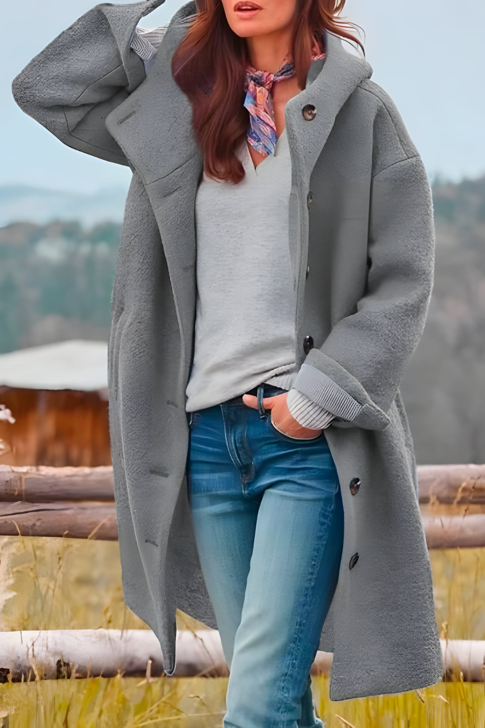 Aemie Stilvolle lange Winterjacke - Grau