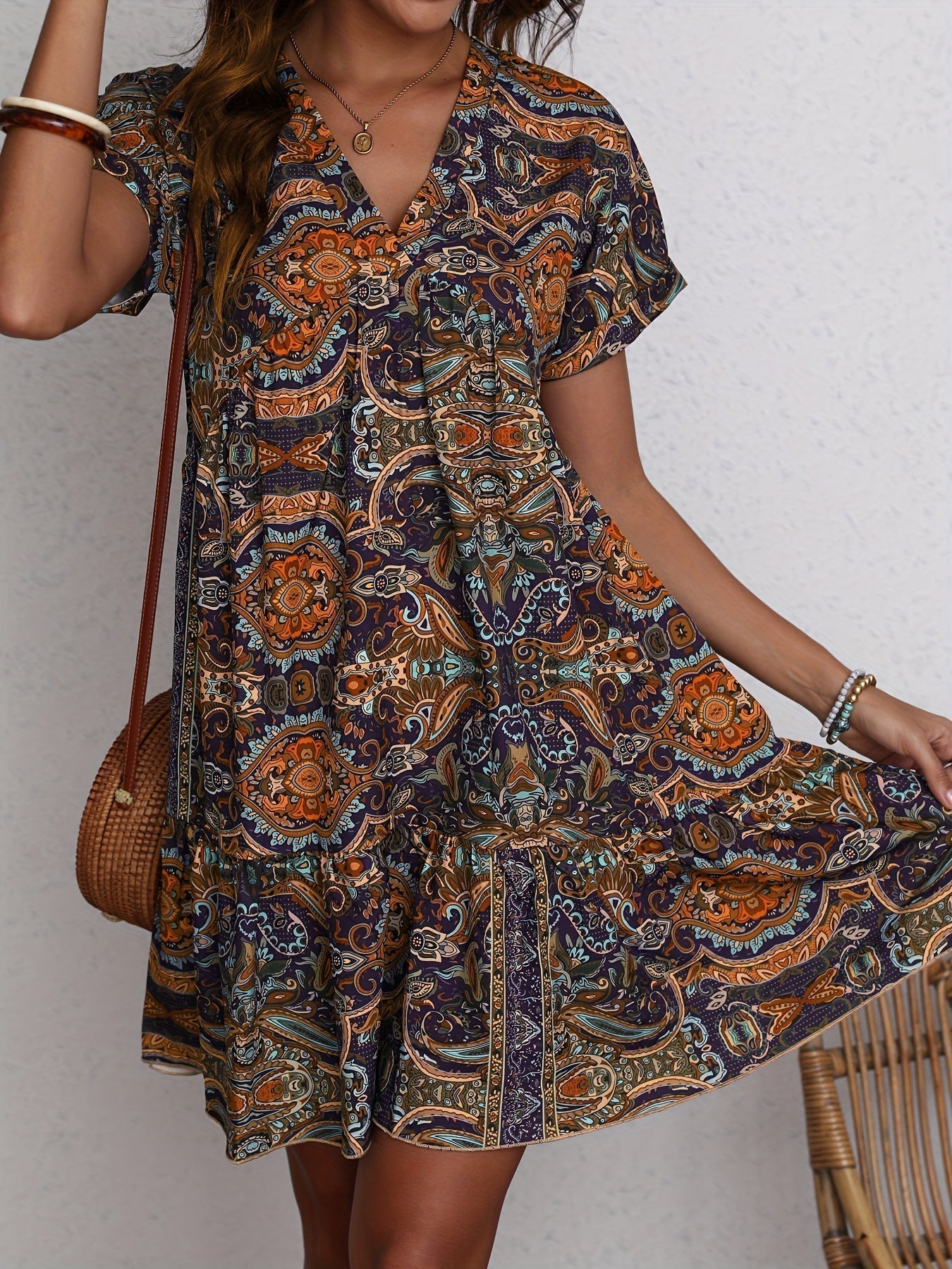 Isolde | Paisley Print V-Ausschnitt Kleid