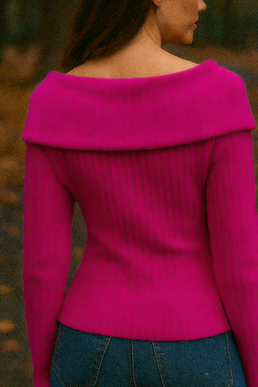 Elizah Off-Shoulder Knit Pullover with Gold Button Detail