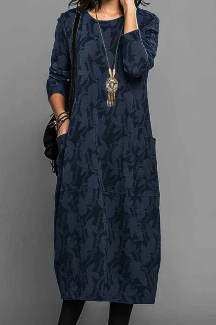 Kayla Maxikleid mit Blätterprint - Blau