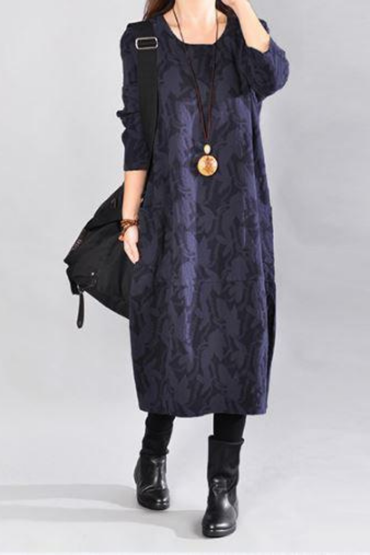 Kayla Maxikleid mit Blätterprint - Blau