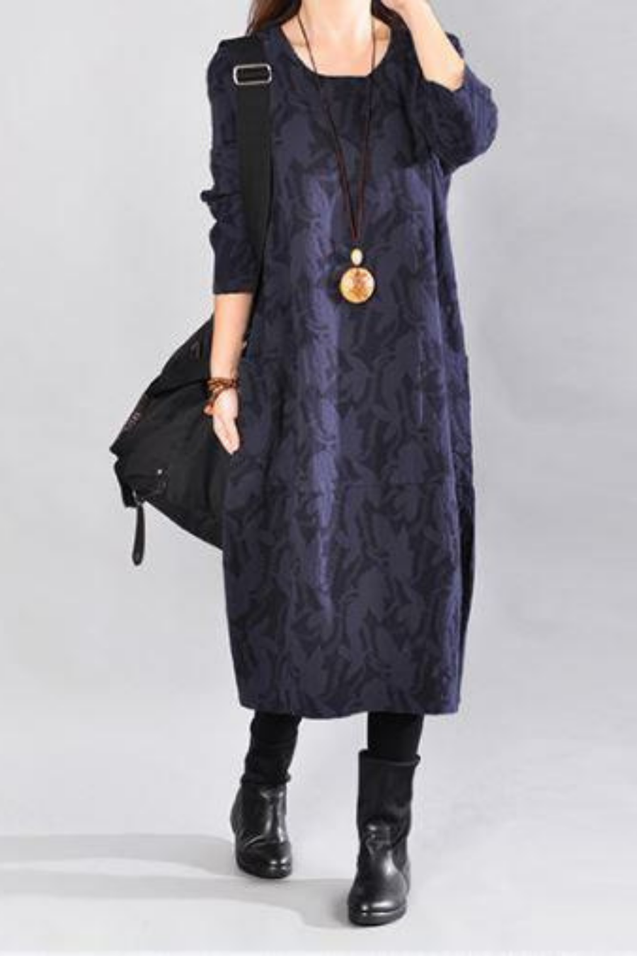 Kayla Leaf-Print Maxi Dress in Blue