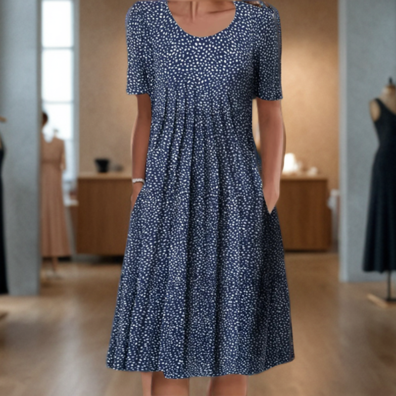 Weites Kleid mit Rundhalsausschnitt, Dreiviertelärmeln und bedrucktem Design