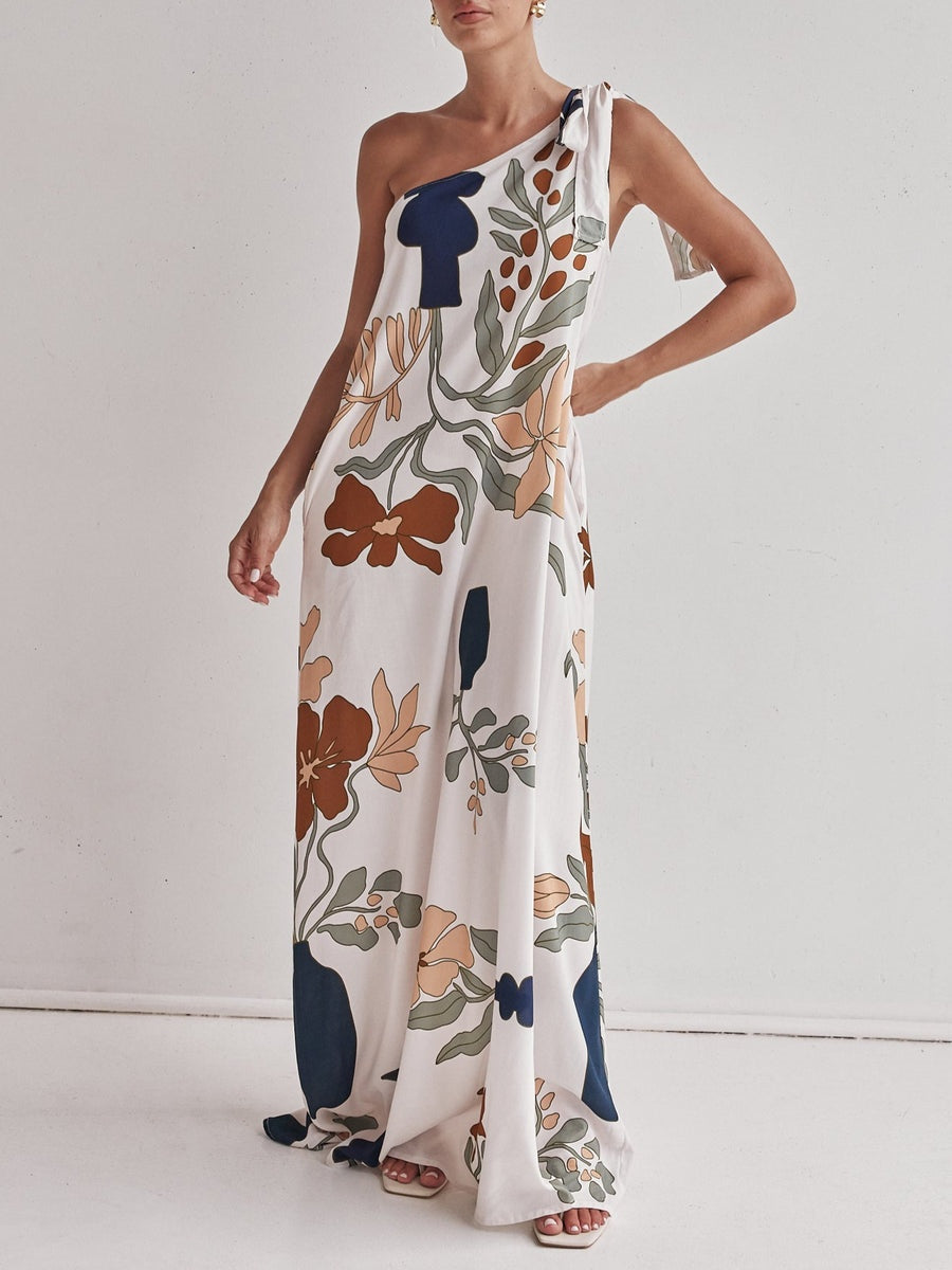 Bedrucktes Maxikleid mit einem schulterfreien Design