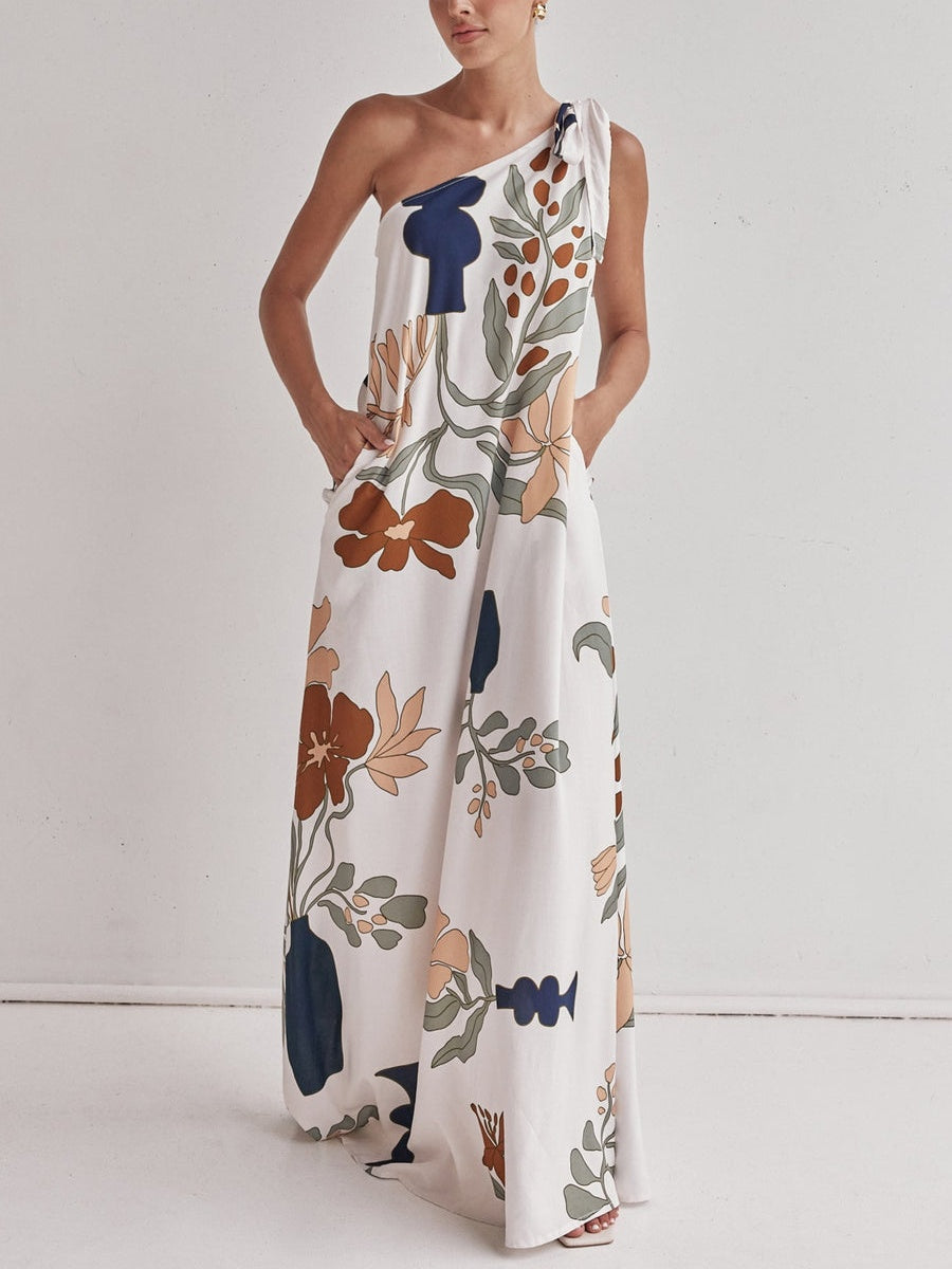 Bedrucktes Maxikleid mit einem schulterfreien Design