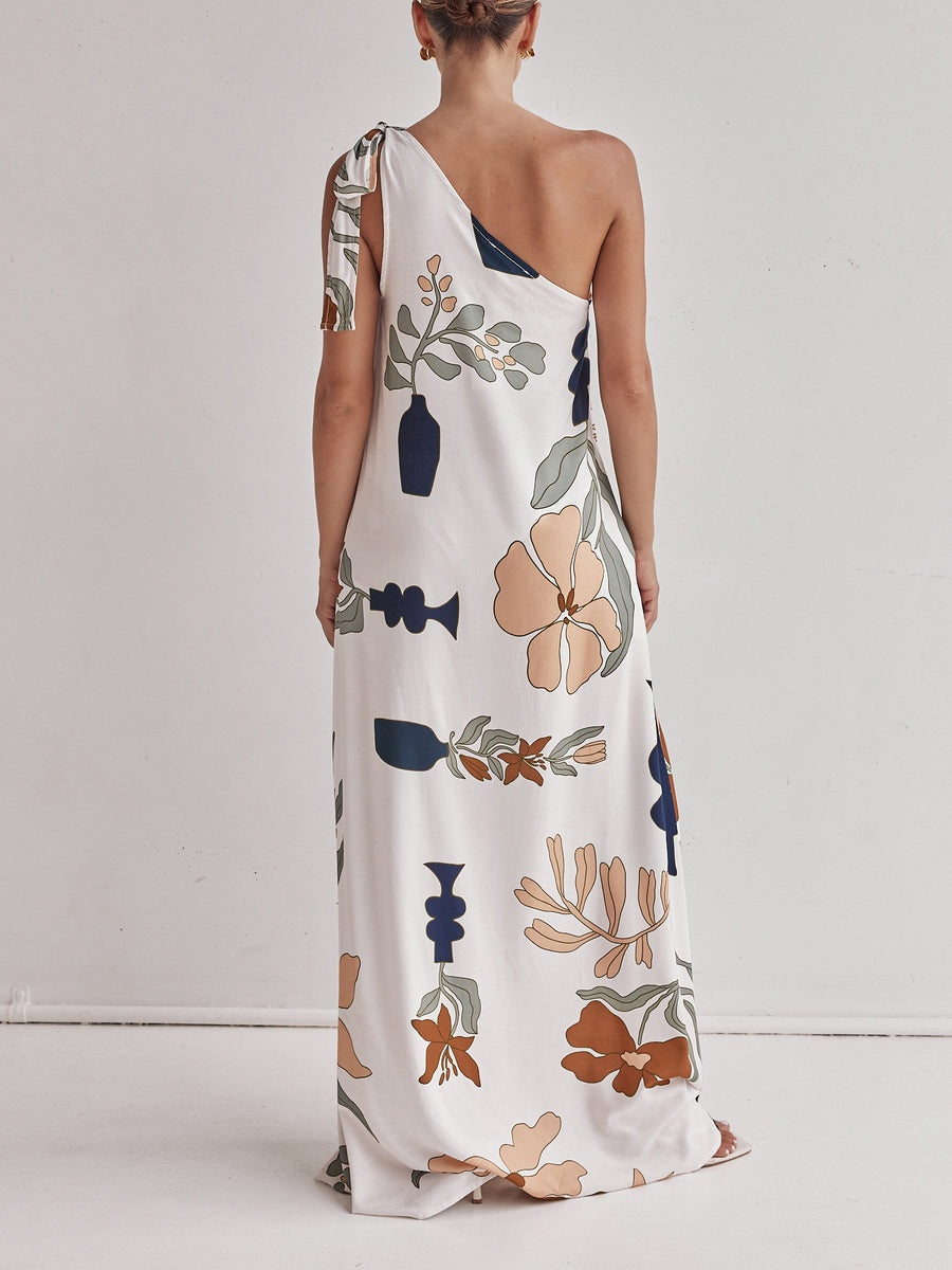 Bedrucktes Maxikleid mit einem schulterfreien Design