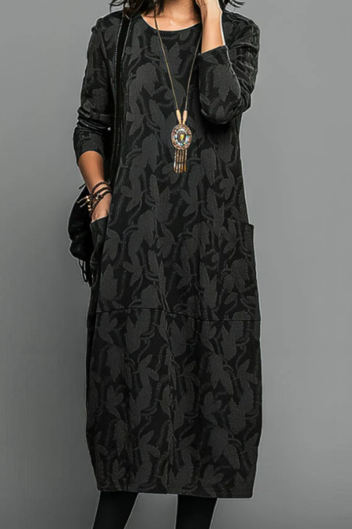 Kayla Maxikleid mit Blätterprint - Schwarz