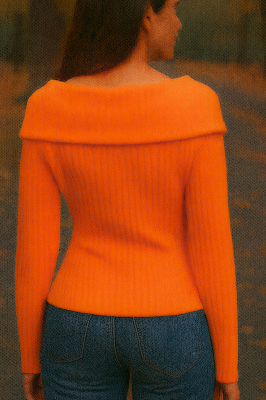 Elizah Off-Shoulder Knit Pullover with Gold Button Detail