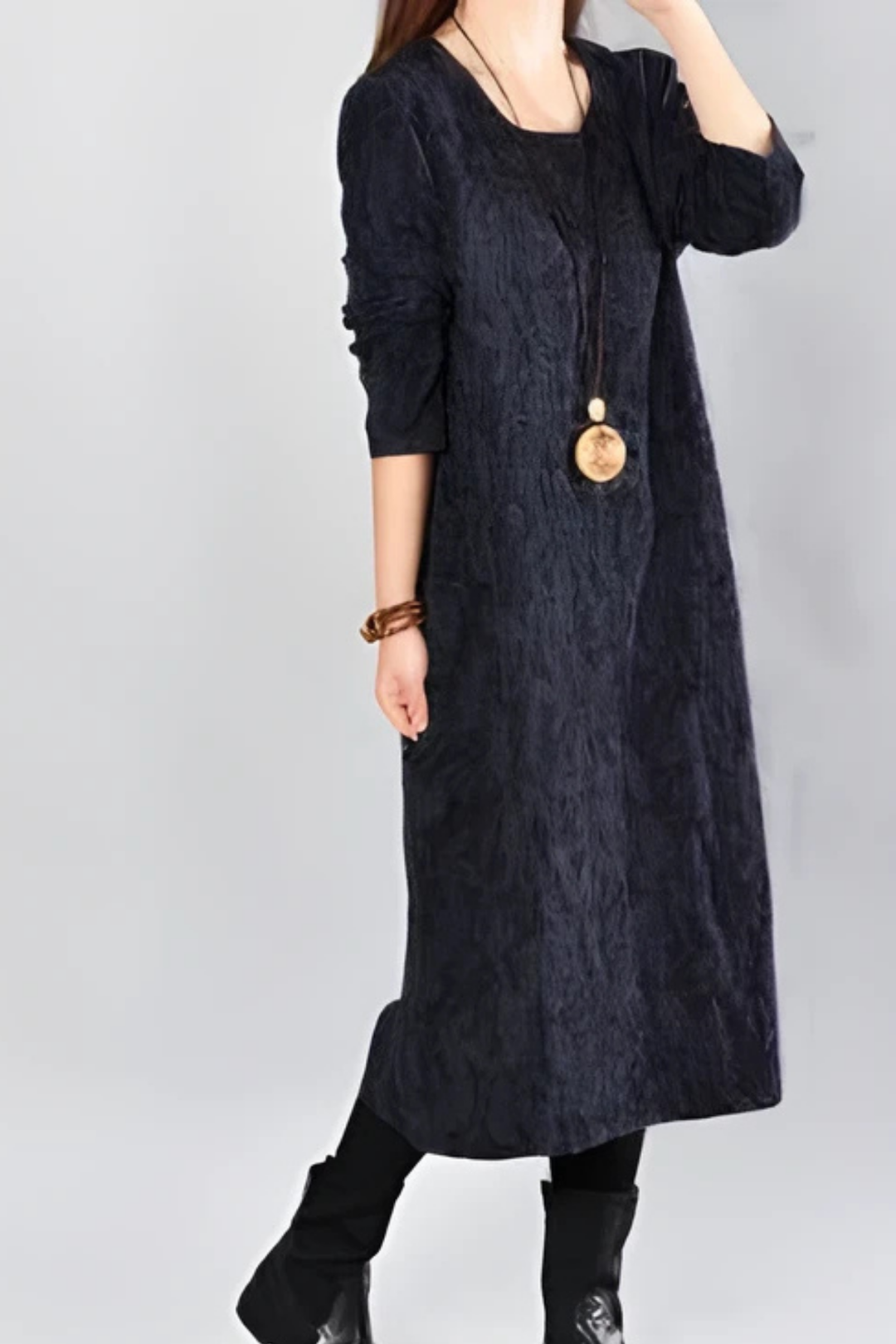 Kayla Maxikleid mit Blätterprint - Schwarz