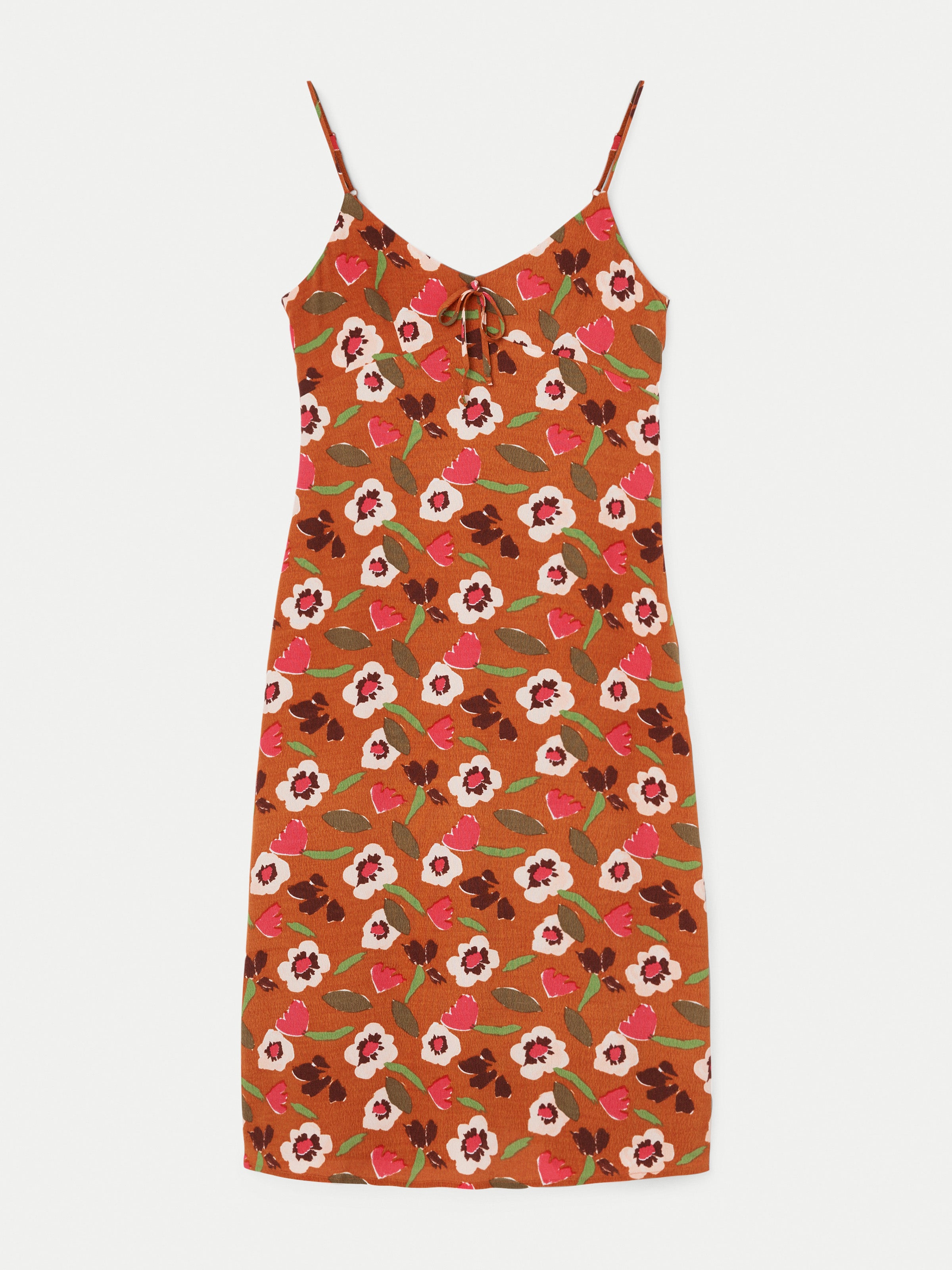 Fließendes Slip-Kleid mit Blumenmuster in Rotton Clay