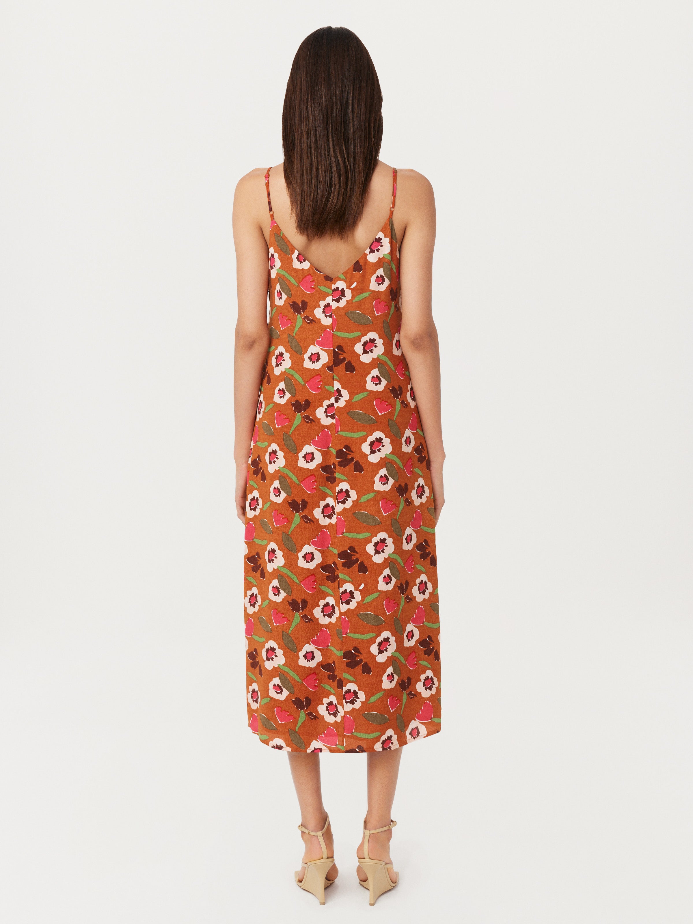 Fließendes Slip-Kleid mit Blumenmuster in Rotton Clay