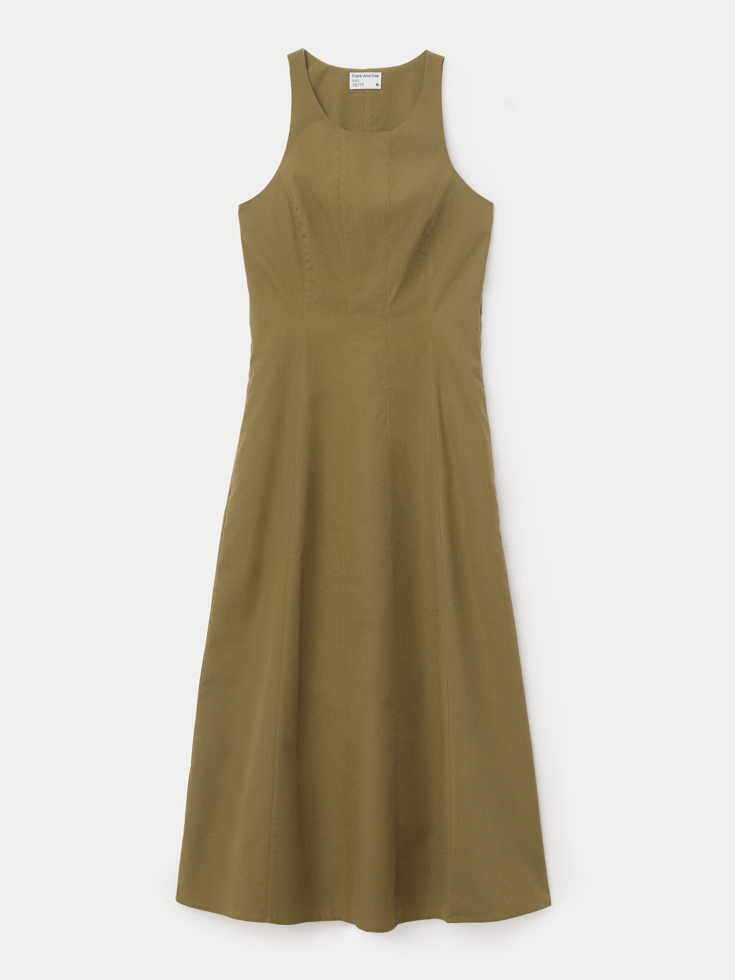 Bustier-Popeline-Maxikleid in Braun-Grün