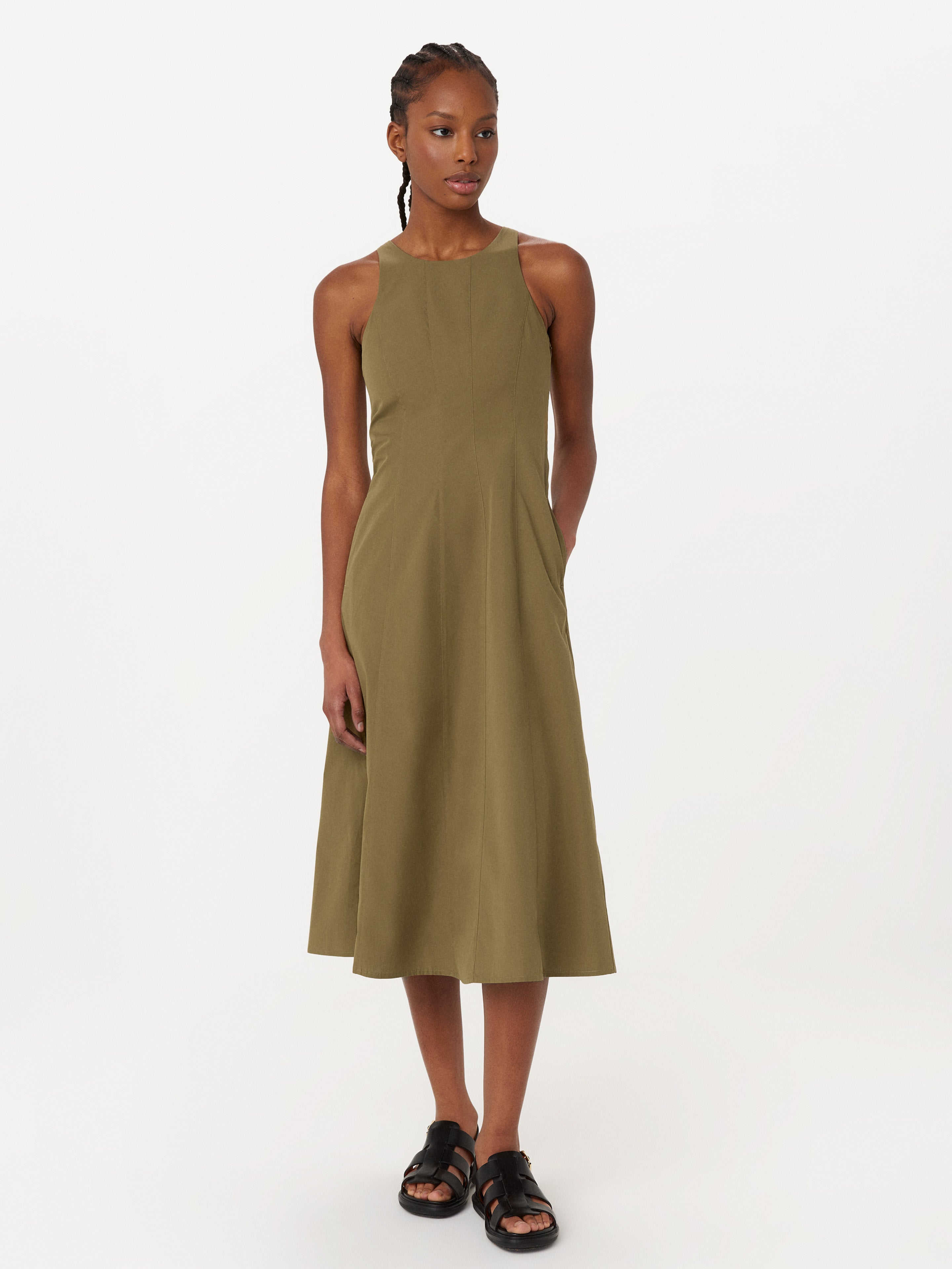 Bustier-Popeline-Maxikleid in Braun-Grün