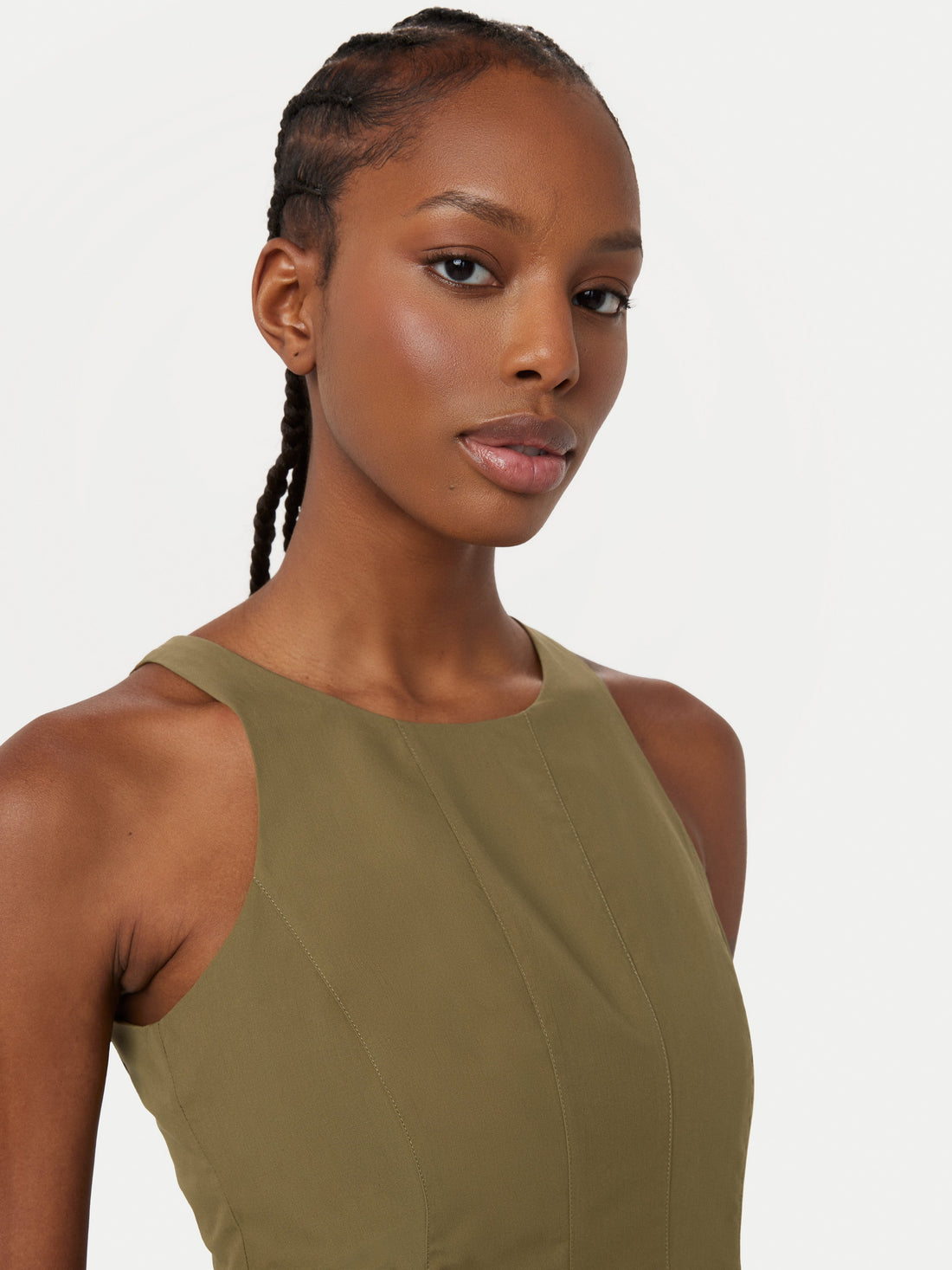 Bustier-Popeline-Maxikleid in Braun-Grün