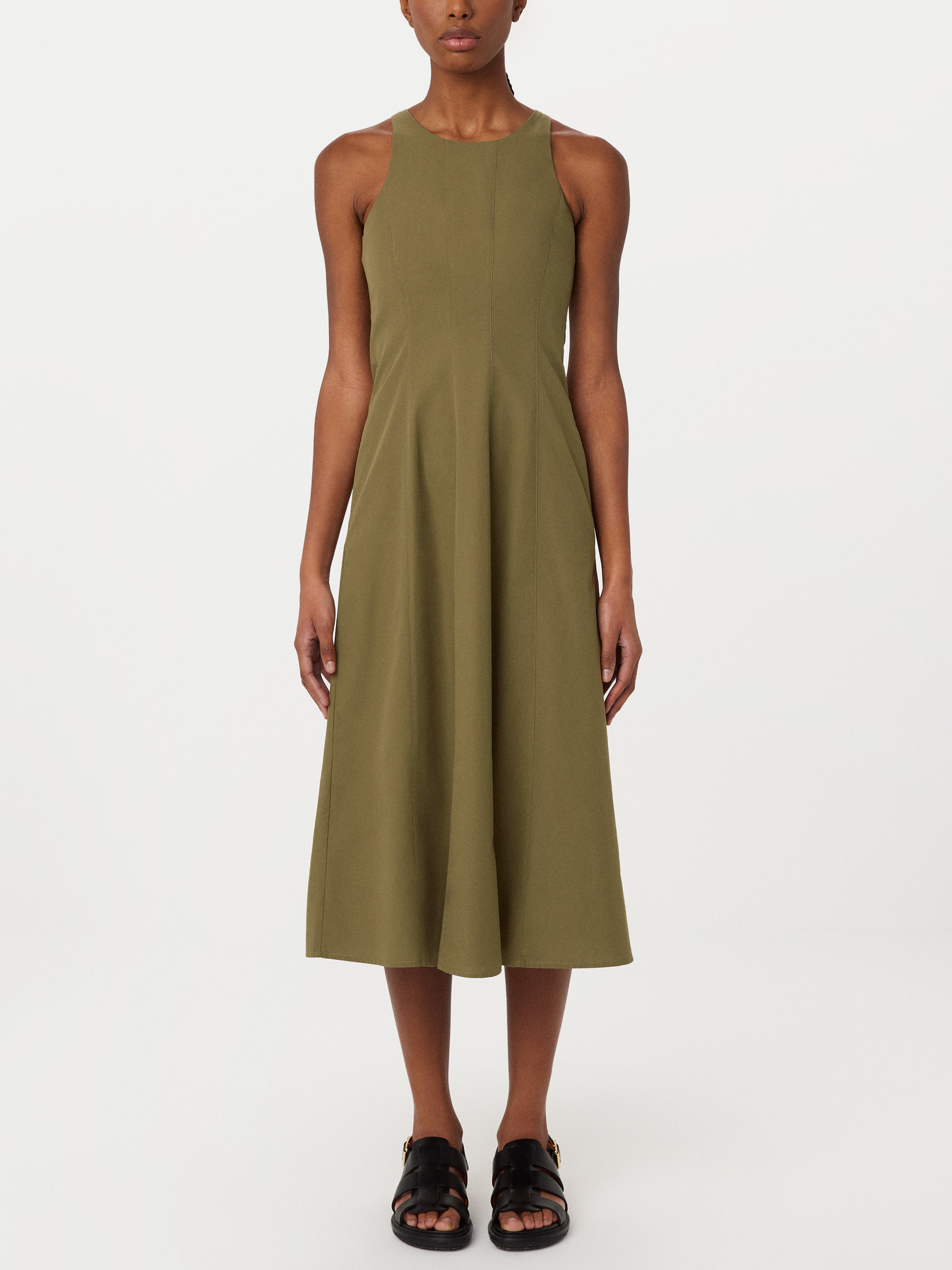 Bustier-Popeline-Maxikleid in Braun-Grün