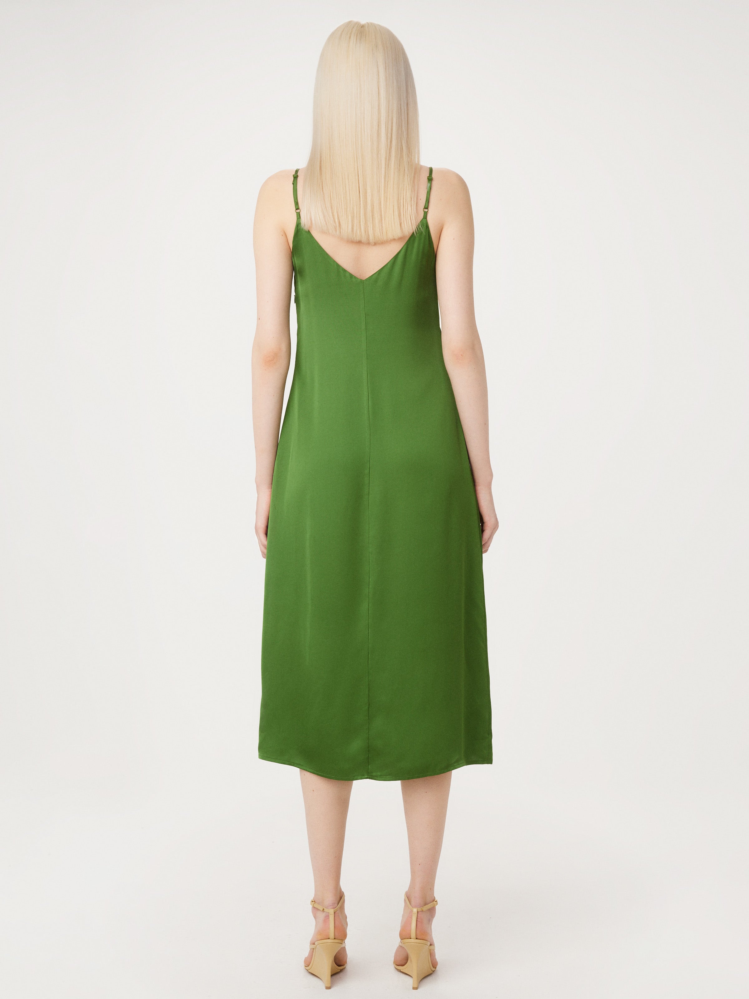 Satin Slip Kleid in Militärgrün