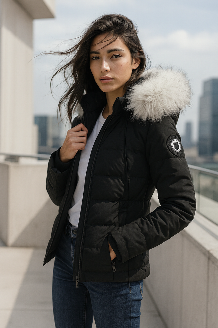 Freya | Heizbare Damen-Doudoune mit Kapuze und Kunstfell